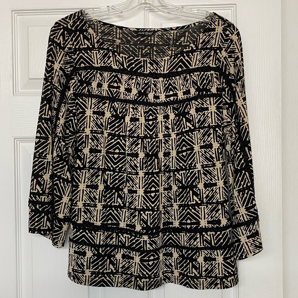 Lucky Brand Southwest Pattern Peasant Top Eyelet Trim Sz M